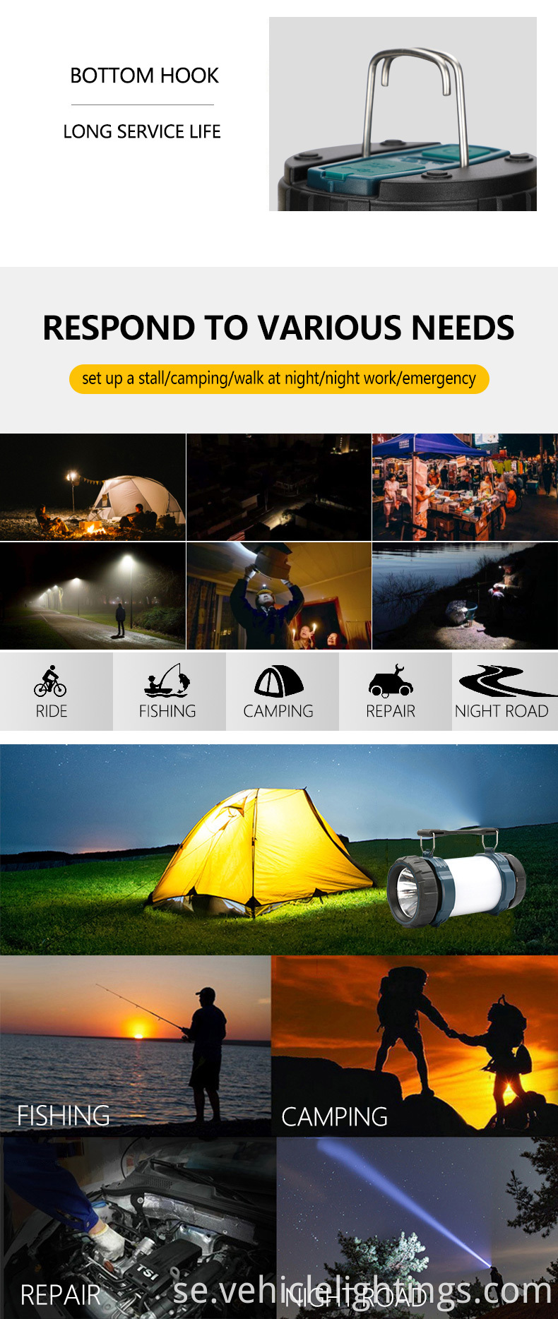 Super Bright Current Rechargeble Power Bank 6 -lägen LED Lantern Camping med campinglampan